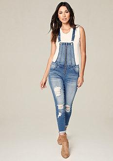 Bebe Zip Front Crop Overalls