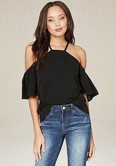 Bebe Flutter Sleeve Halter Top