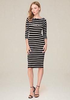 Bebe Logo Striped Boatneck Dress