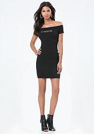 Bebe Logo Off Shoulder Dress