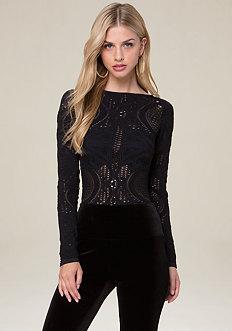 Bebe Lace Look Bodycon Top