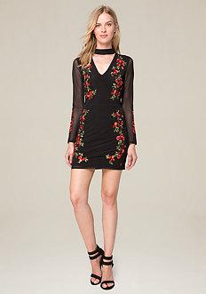 Bebe Embroidered Mesh Dress