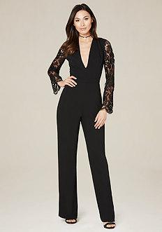 Bebe Lace Sleeve Jumpsuit