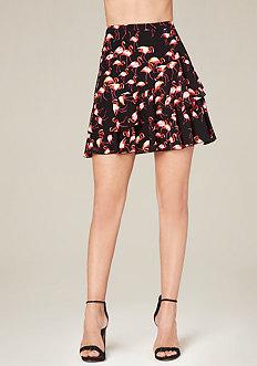 Bebe Print Layered Flounce Skirt