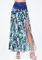 Bebe Print High Slit Maxi Skirt
