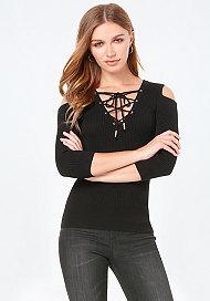 Bebe Jolie Lace Up Sweater Top