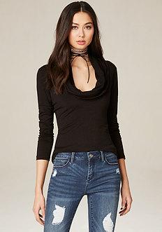 Bebe Black Cowl Neck Top