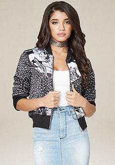 Bebe Print Bomber Jacket