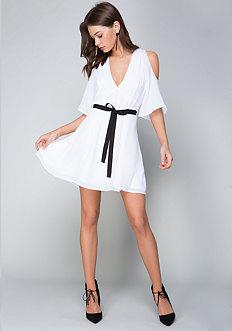 Bebe Sash Cold Shoulder Dress