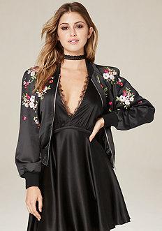 Bebe Floral Satin Bomber Jacket