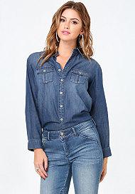 Bebe Washed Denim Military Shirt