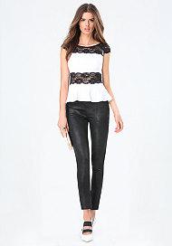 Bebe Lace Detail Peplum Top