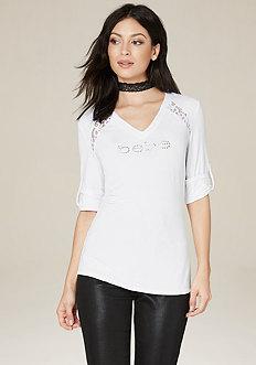 Bebe Logo Ellie Lace Inset Top