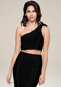 Bebe Bow One Shoulder Crop Top