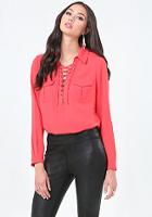 Bebe Lace Up Long Sleeve Top
