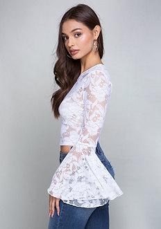 Bebe Lace Asymmetric Neck Top
