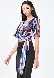 Bebe Print Tie Waist Blouse