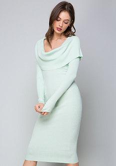 Bebe Rib Knit Off Shoulder Dress