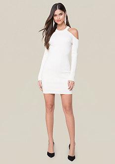 Bebe Ribbed Cold Shoulder Dress