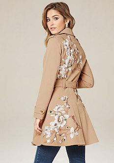 Bebe Floral Flared Trench Coat