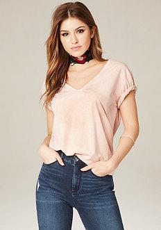 Bebe Faux Suede V-neck Tee