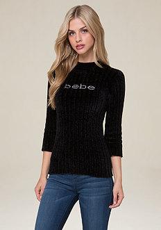 Bebe Logo Rib Chenille Sweater