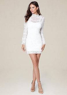Bebe Molly Lace High Neck Dress