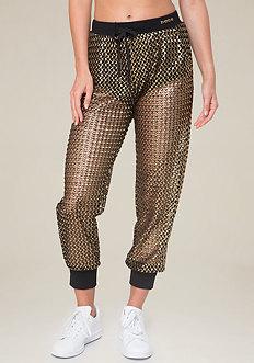 Bebe Logo Foil Mesh Jogger Pants