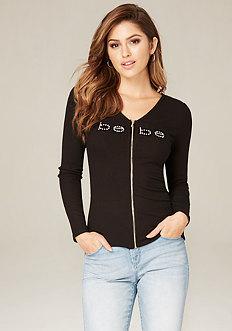 Bebe Logo Lace Up Zip Top