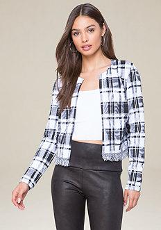 Bebe Black & White Plaid Jacket