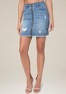 Bebe Zip Front Denim Miniskirt