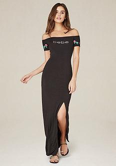 Bebe Logo Embroidered Maxi Dress