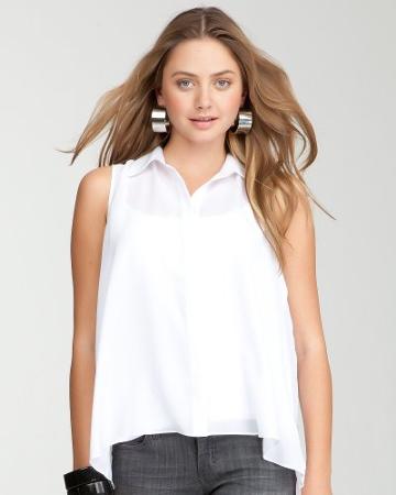 Bebe Sleeveless Pleat Button Up Blouse White Size Small