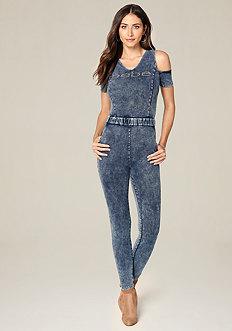 Bebe Logo Denim Knit Jumpsuit