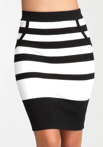 Bebe Colorblock Stripe Midi Skirt - Black/egret - S