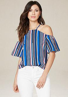 Bebe Striped Flutter Sleeve Top