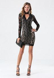 Bebe Lace Panel Mock Neck Dress