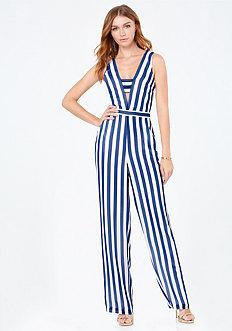 Bebe Striped Bandeau Jumpsuit