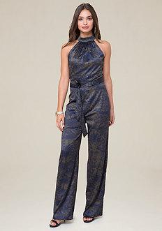 Bebe Keyhole Back Print Jumpsuit
