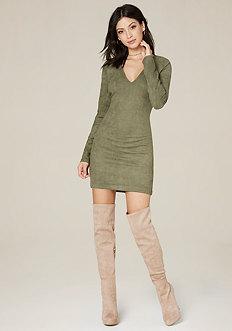 Bebe Faux Suede V-neck Dress