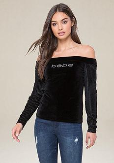 Bebe Logo Velvet Claire Top