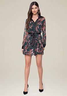 Bebe Print Sash Tie Shirtdress