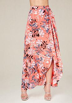 Bebe Print Wrap Maxi Skirt