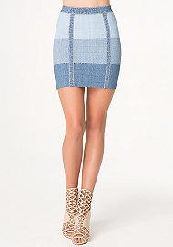 Bebe Mock Denim Bandage Skirt
