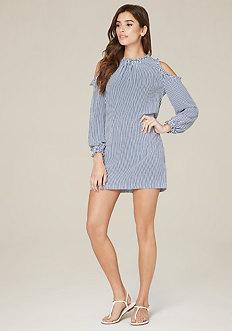 Bebe Striped Cold Shoulder Dress