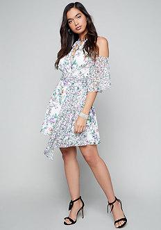Bebe Print Tie Neck Dress