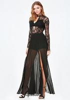 Bebe Petite Pleated Lace Gown