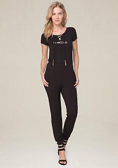 Bebe Logo Lace Up Jumpsuit