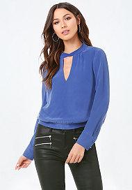 Bebe Silk Twist Mock Neck Top