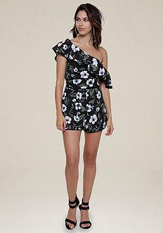 Bebe Ruffled One Shoulder Romper